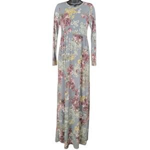 Bellamie Gray Floral‎ Print Long Sleeve Maxi Dress Women's S